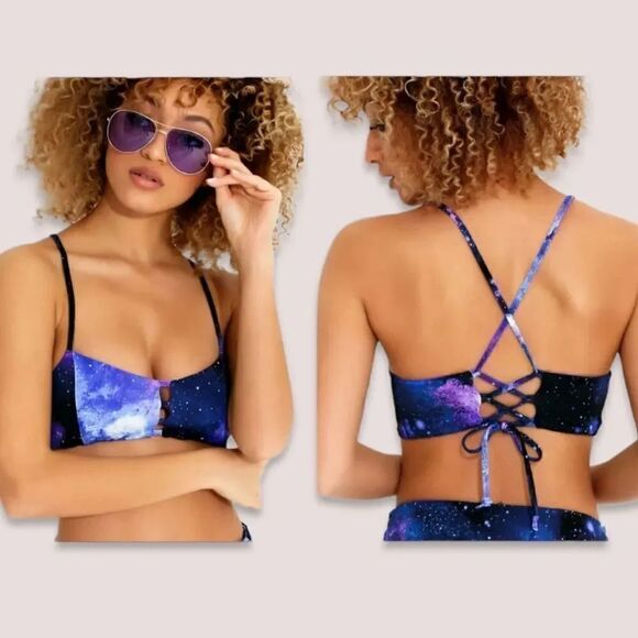 Hot Topic Reversible Galaxy and Purple Swim Bikini Top Size S/M - Picture 1 of 11